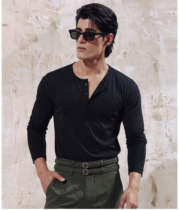 Black Five Button Henley