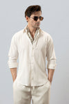 White Relaxed Linen Shirt With Cutaway Collar