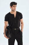 Black Muscle Fit Six Button Henley Tshirt