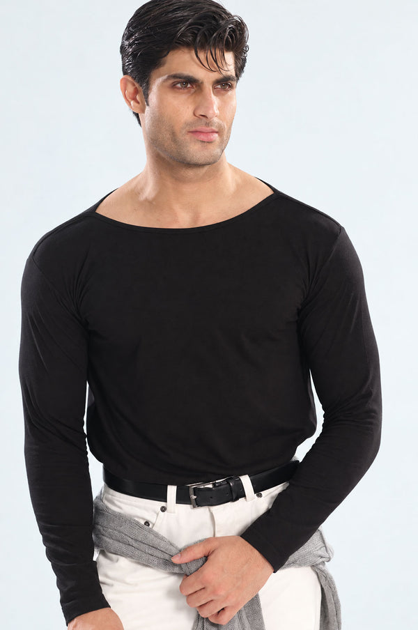 Black Full Sleeves Boat Neck