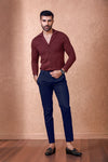 Wine Full Sleeves Cuban Collar Shirt