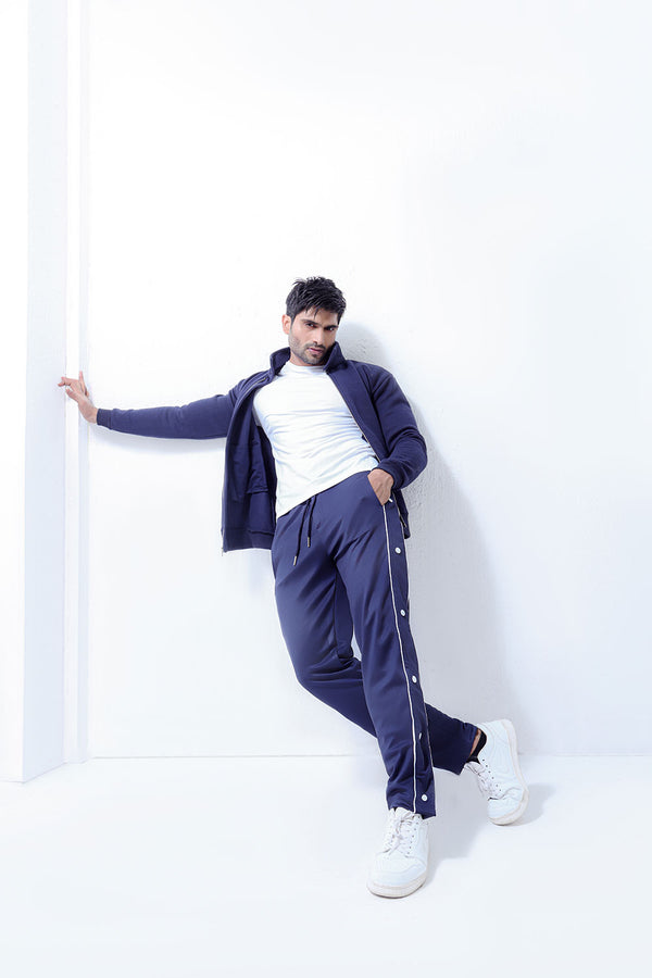 Blue Side Tape Popper Tricot Joggers