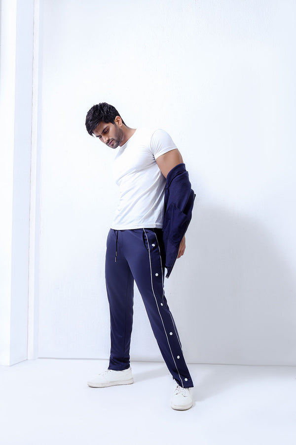 Blue Side Tape Popper Tricot Joggers