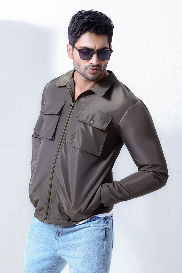 Green Double Pocket Polyamide Jacket