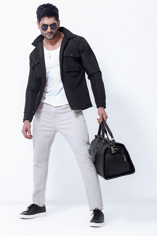 Black Double Pocket Polyamide Jacket