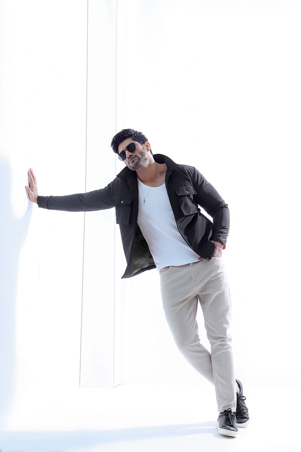 Black Double Pocket Polyamide Jacket