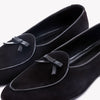 Super Low Black Bow Tie Suede Loafer