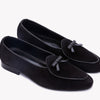 Super Low Black Bow Tie Suede Loafer