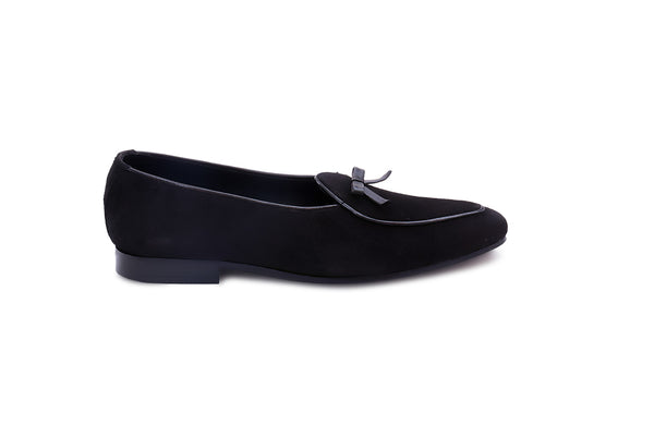 Super Low Black Bow Tie Suede Loafer