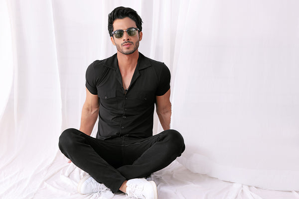 Black Cuban Double Pocket Jersey Shirt
