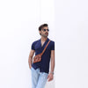 Navy Blue Cuban Double Pocket Jersey Shirt