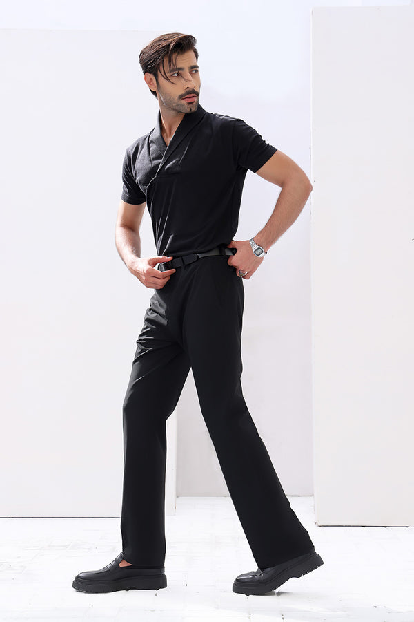 Black Shawl Pull Over Polo