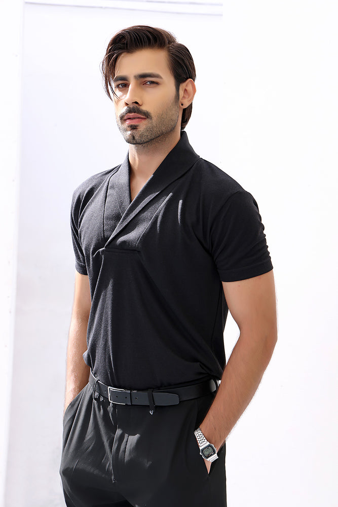 Black Shawl Pull Over Polo