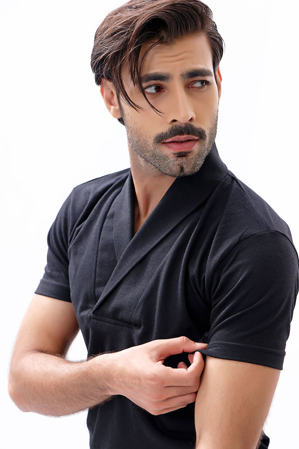 Black Shawl Pull Over Polo