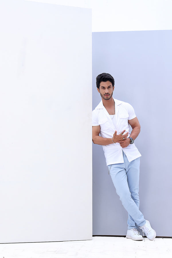 White Cuban Double Pocket Jersey Shirt