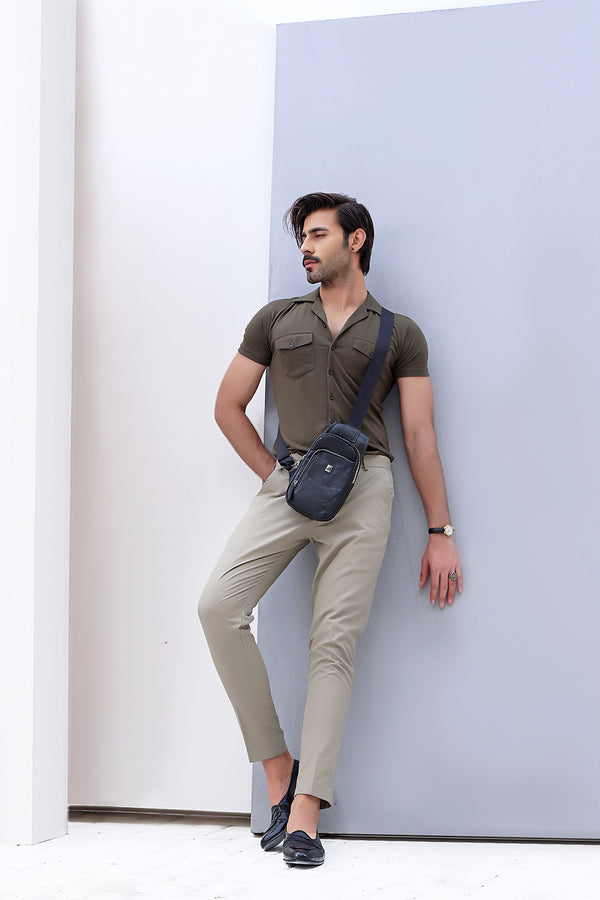 Khaki Green Cuban Double Pocket Jersey Shirt