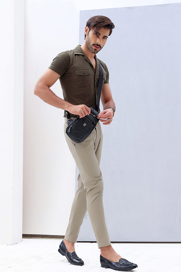 Khaki Green Cuban Double Pocket Jersey Shirt