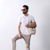 White Asymmetric Zip Crew Neck