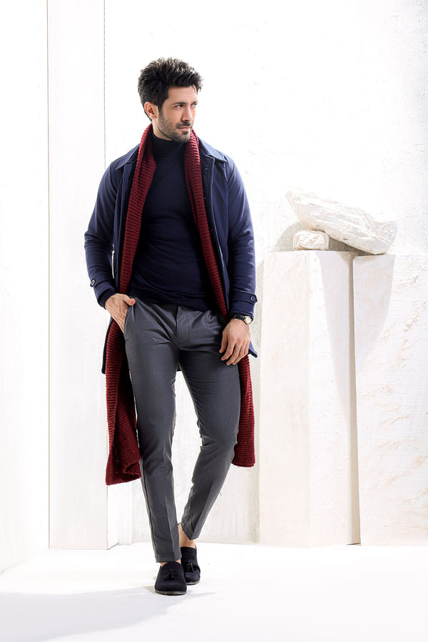 Navy Blue Long Mac Coat