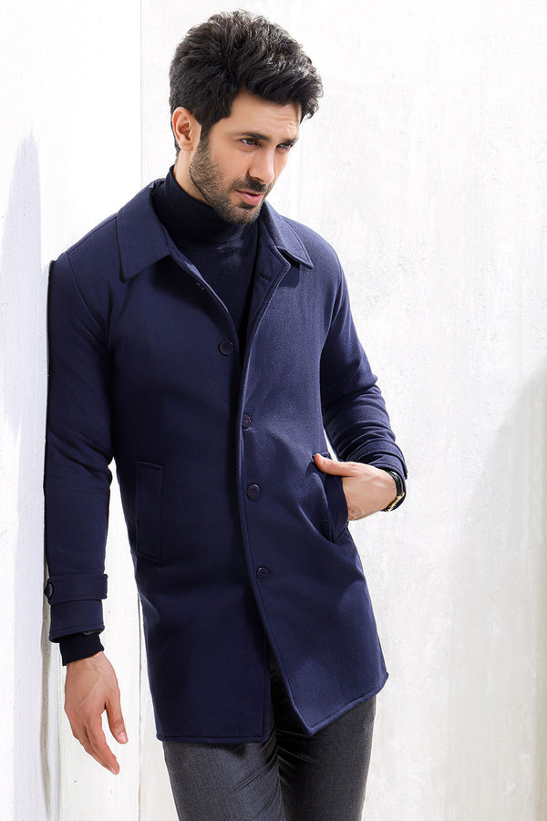 Navy Blue Long Mac Coat