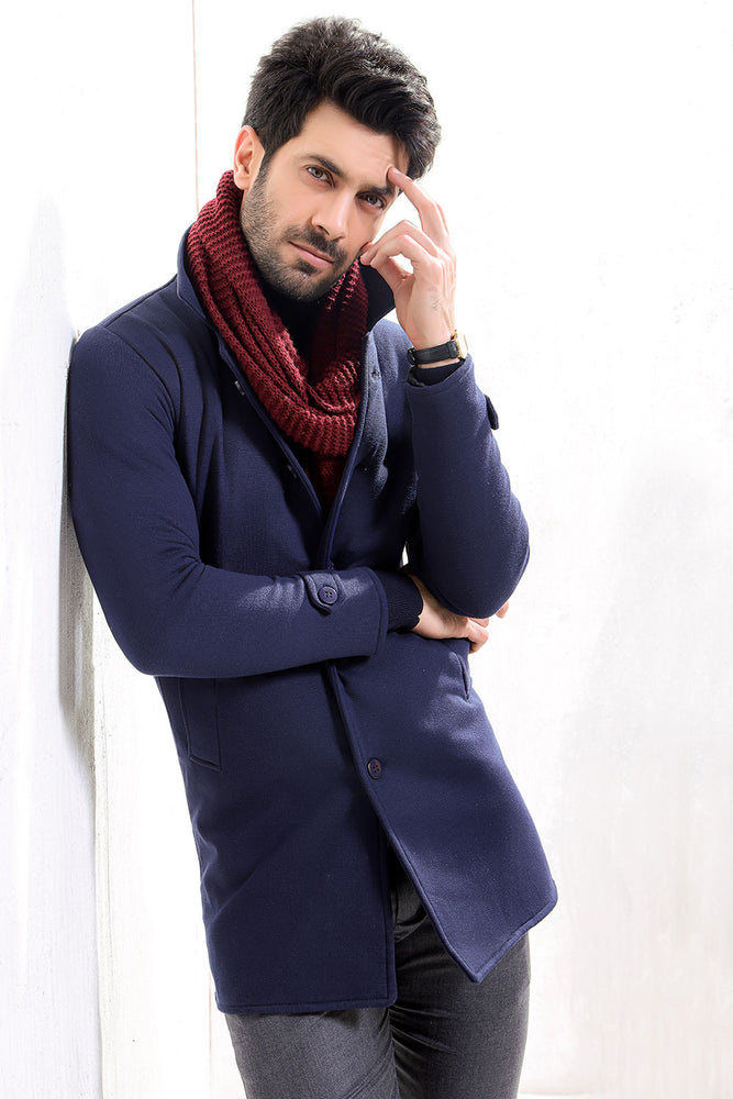 Navy Blue Long Mac Coat