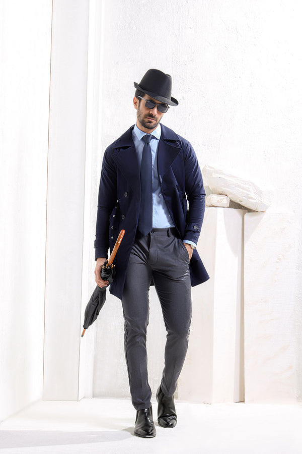 Navy Blue Twill Trench Coat