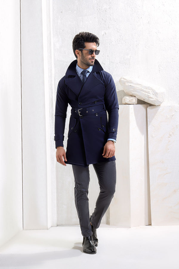 Navy Blue Twill Trench Coat