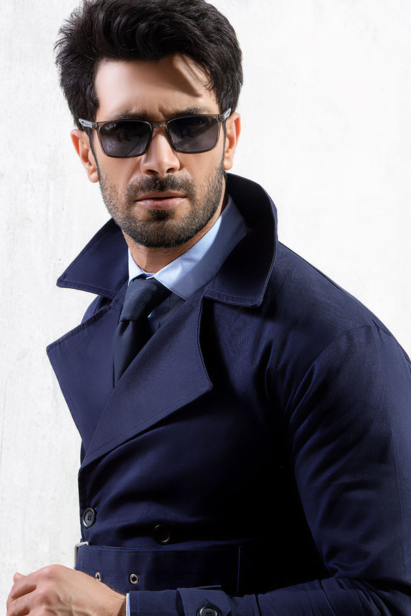 Navy Blue Twill Trench Coat