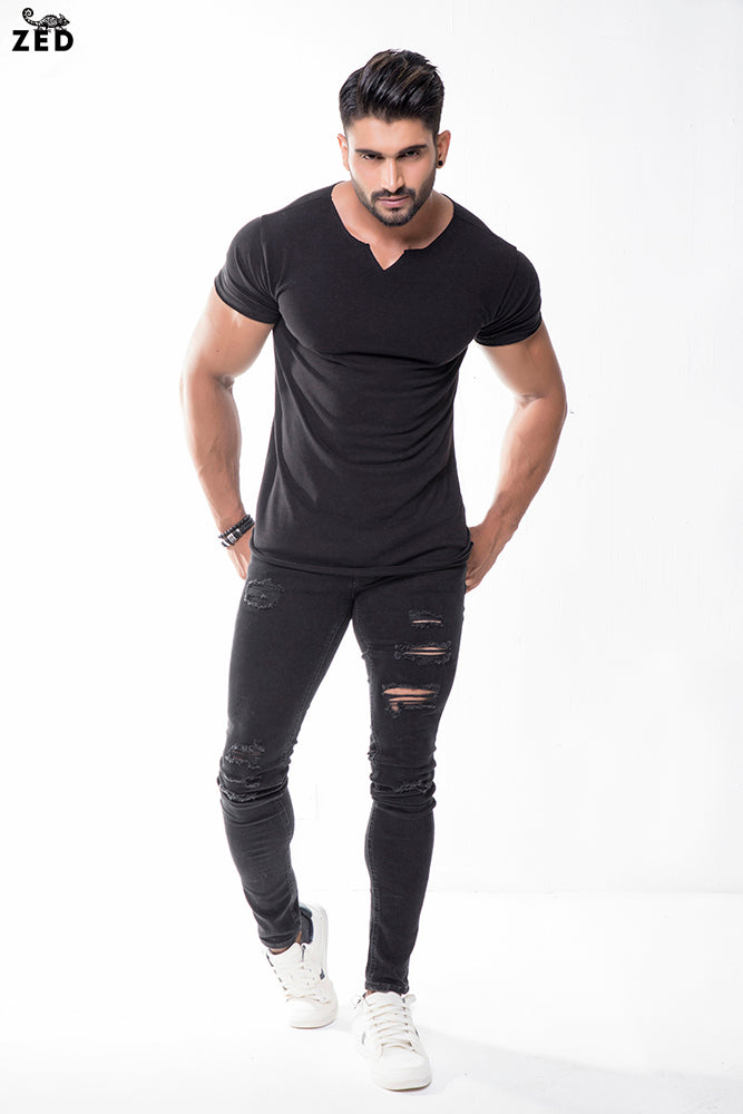 Black Notch Neck With Lycra
