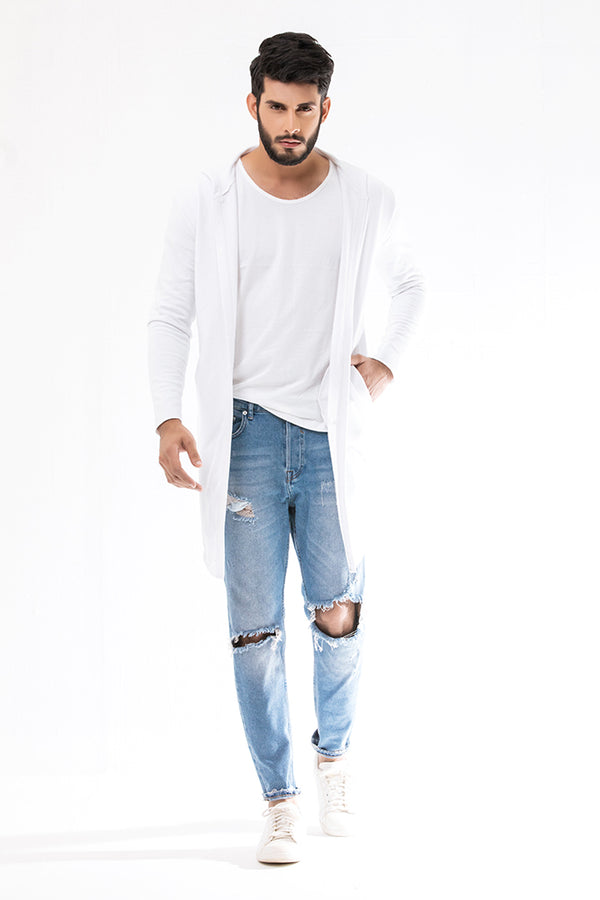 White Long Line Hoodie