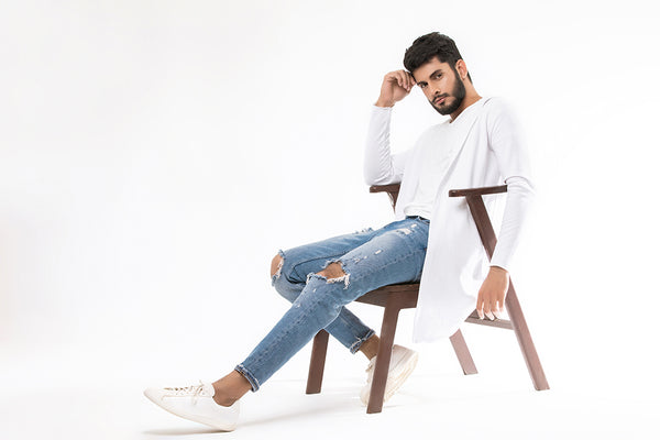 White Long Line Hoodie