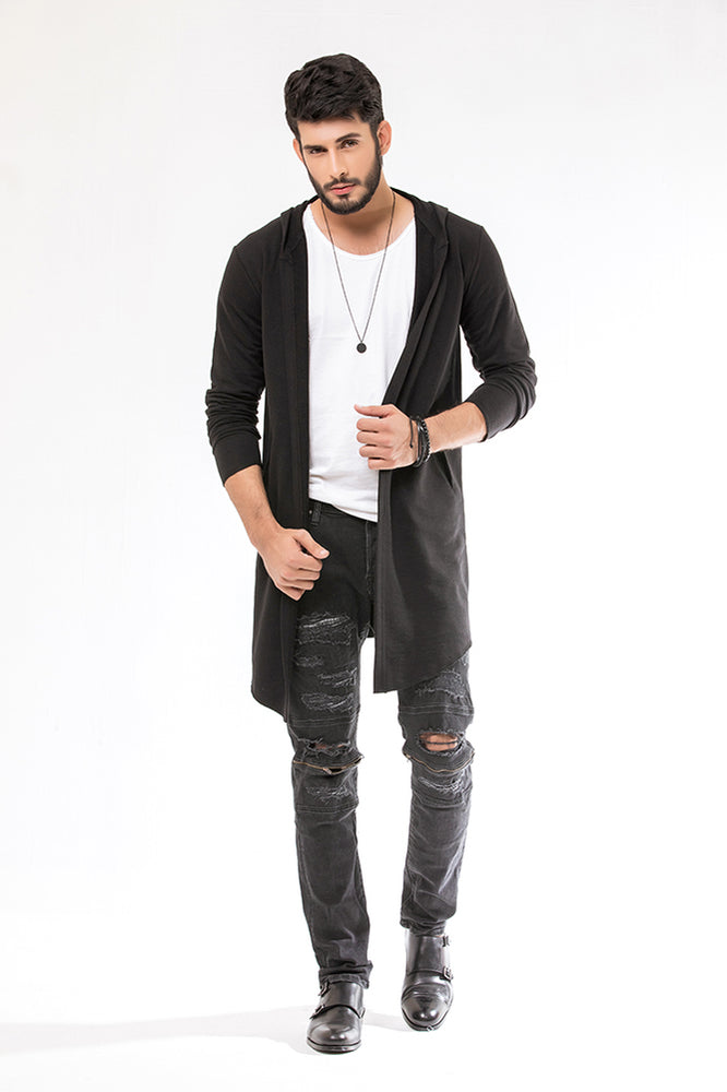 Black Long Line Hoodie