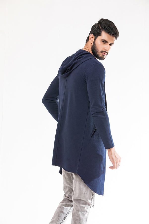 Navy Blue Long Line Hoodie