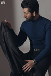Navy Blue Full Sleeves Mock Neck