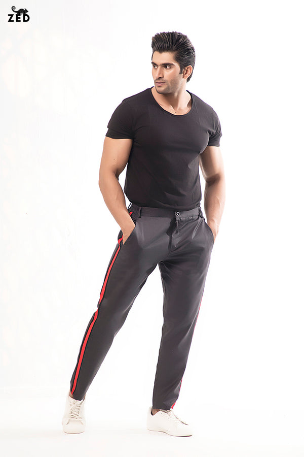 Charcoal With Red and Black Striped Pants