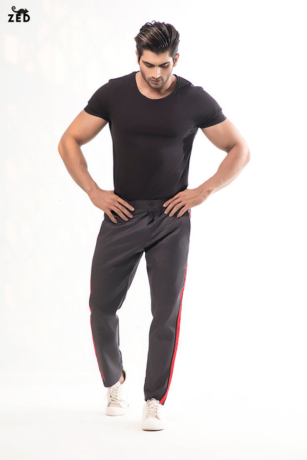 Charcoal With Red and Black Striped Pants