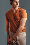 Tan Half Sleeve V Neck