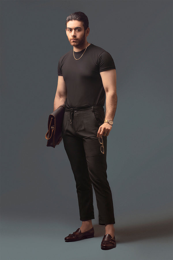 Black Single Pleated Drawstring trouser