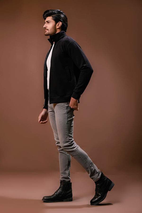 Black Harrington Jacket With Funnel Neck