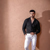 Black Full Sleeves Cuban Collar Shirt