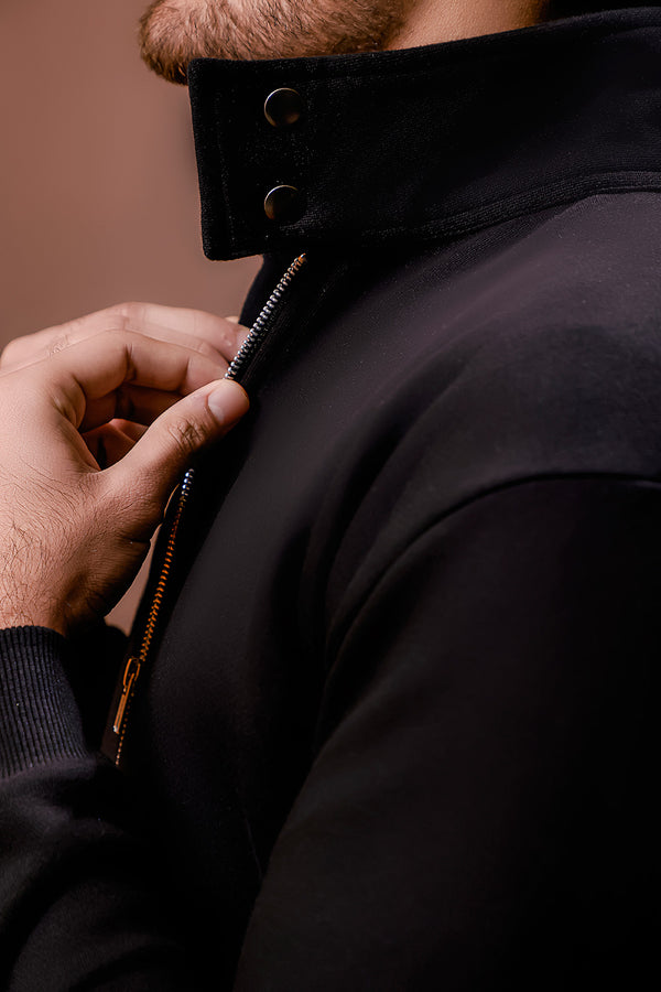 Black Harrington Jacket With Funnel Neck