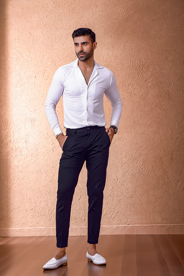 White Full Sleeves Cuban Collar Shirt