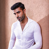 White Full Sleeves Cuban Collar Shirt