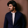 Navy Blue Bomber Jacket With Poppers