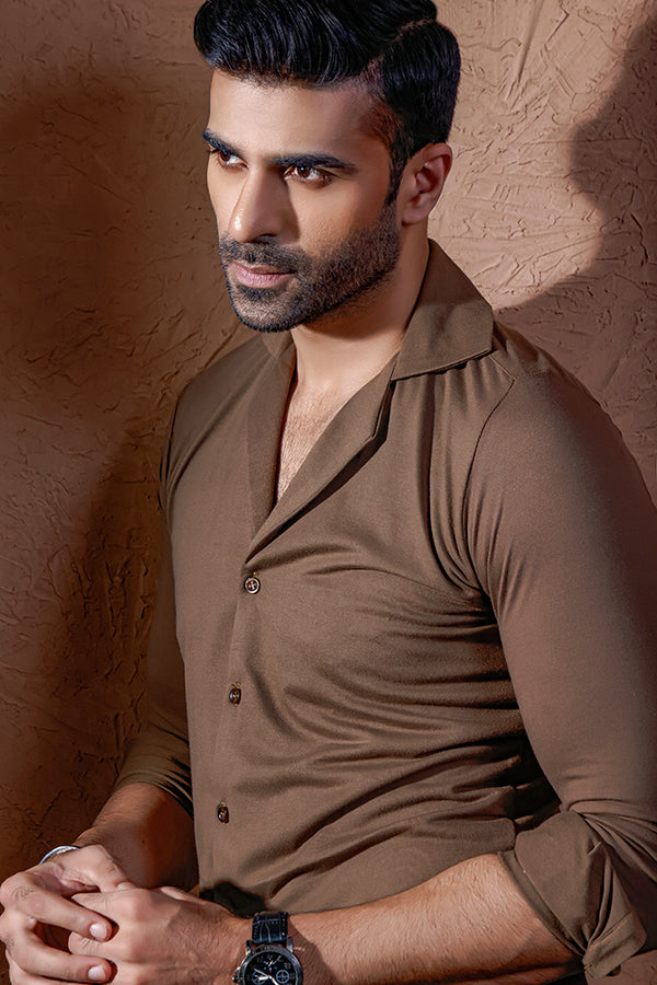 Khaki Green Full Sleeves Cuban Collar Shirt