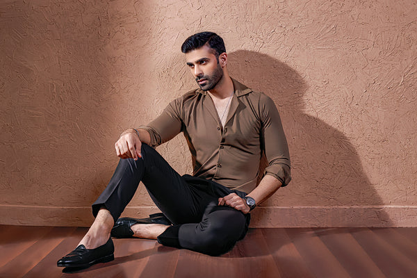Khaki Green Full Sleeves Cuban Collar Shirt