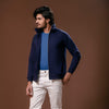 Navy Blue Harrington Jacket With Funnel Neck