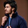 Navy Blue Harrington Jacket With Funnel Neck