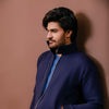 Navy Blue Harrington Jacket With Funnel Neck