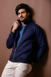 Navy Blue Harrington Jacket With Funnel Neck